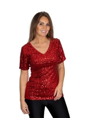 Pailletten shirt rood in 3 maten