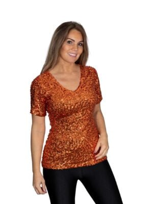 Pailletten shirt oranje in 3 maten
