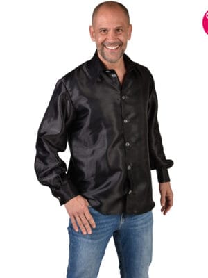 Satijnen hemd, blouses uni zwart
