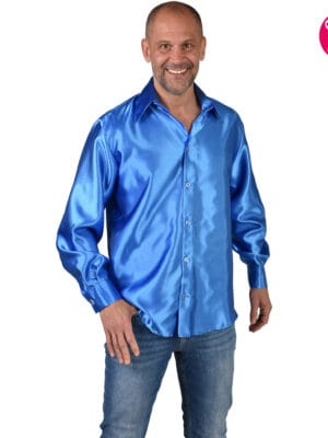 Satijnen hemd, blouses uni blauw