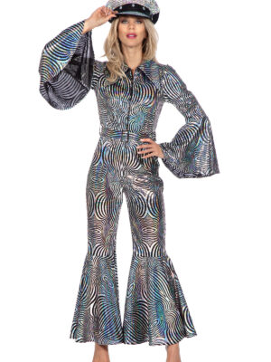 Disco catsuit cirkels zilver