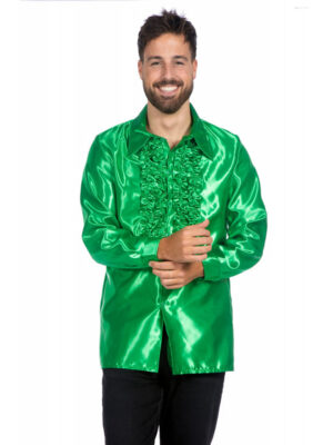 Ruchesblouse satijn - groen